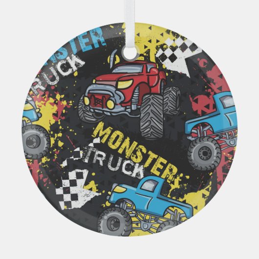 Monster auto: Abstract kinderachtig patroon Glas Ornament (Voorkant)