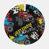 Monster auto: Abstract kinderachtig patroon Glas Ornament (Achterkant)