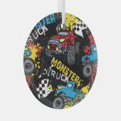 Monster auto: Abstract kinderachtig patroon Glas Ornament (Voorkant Rechts)