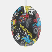 Monster auto: Abstract kinderachtig patroon Glas Ornament (Voorkant links)