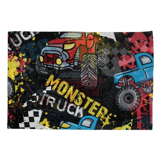 Monster auto: Abstract kinderachtig patroon Kussensloop (Achterkant)