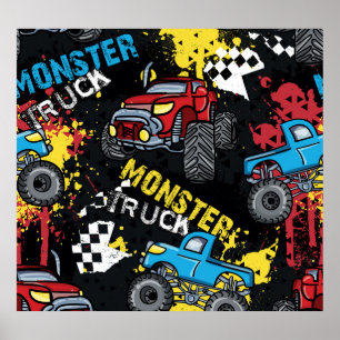 Monster auto: Abstract kinderachtig patroon Poster