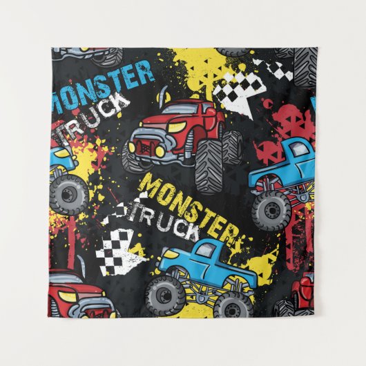 Monster auto: Abstract kinderachtig patroon Wandkleed (Voorkant)
