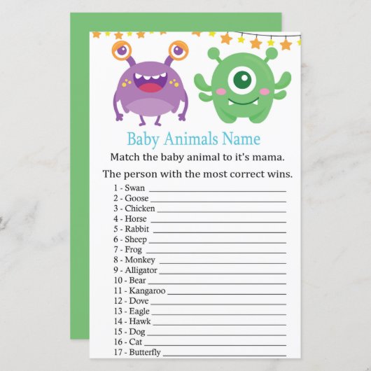 Monster Baby Animals Name Game (Voorkant / Achterkant)