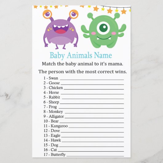 Monster Baby Animals Name Game (Voorkant)