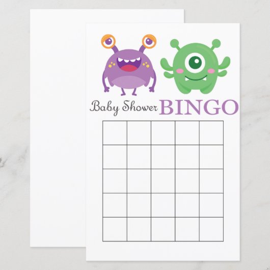 Monster baby shower bingo (Voorkant / Achterkant)