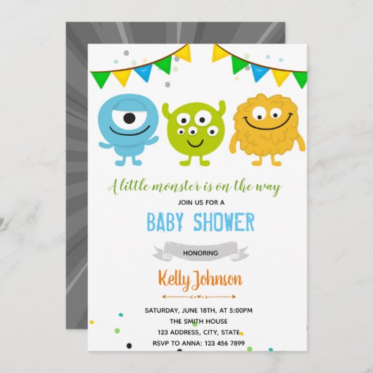 Monster baby shower uitnodiging (Voorkant / Achterkant)