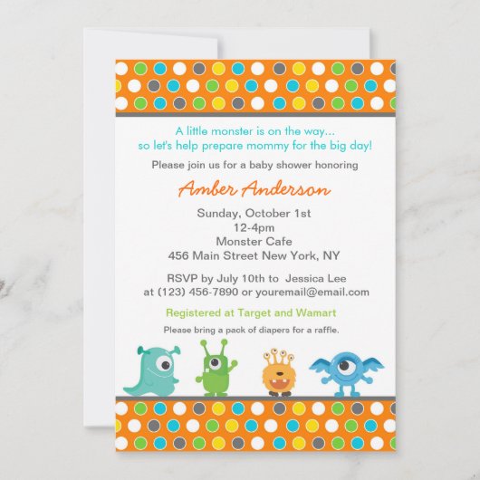 Monster Baby Shower-uitnodigingen Kaart (Voorkant)
