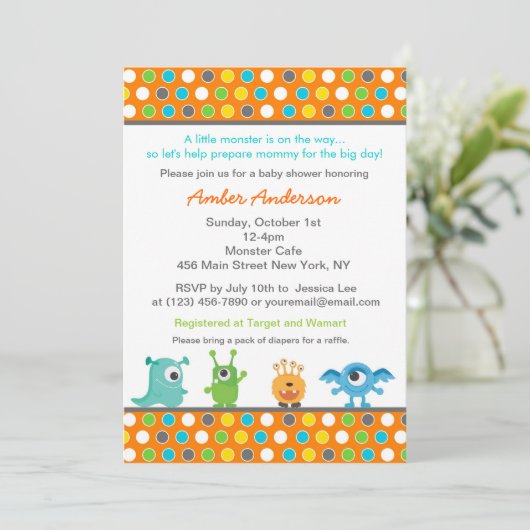 Monster Baby Shower-uitnodigingen Kaart (Staand voorkant)