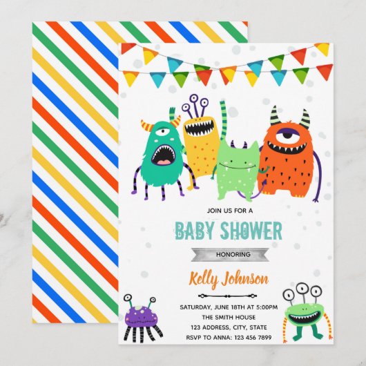 Monster baby shower verjaardagsuitnodiging kaart (Voorkant / Achterkant)