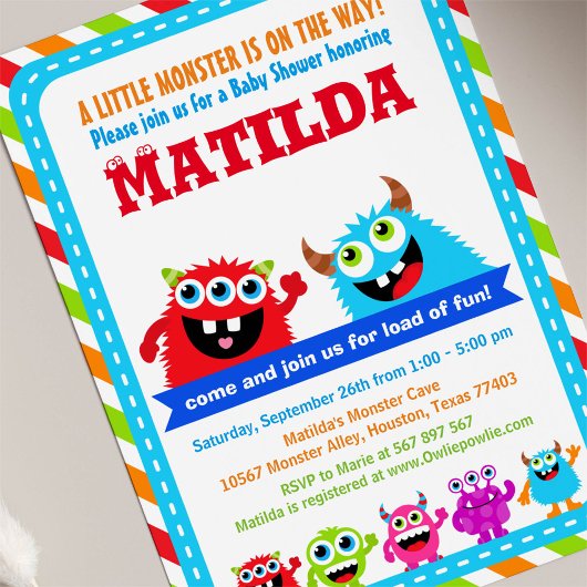 Monster Bash Baby shower Kaart