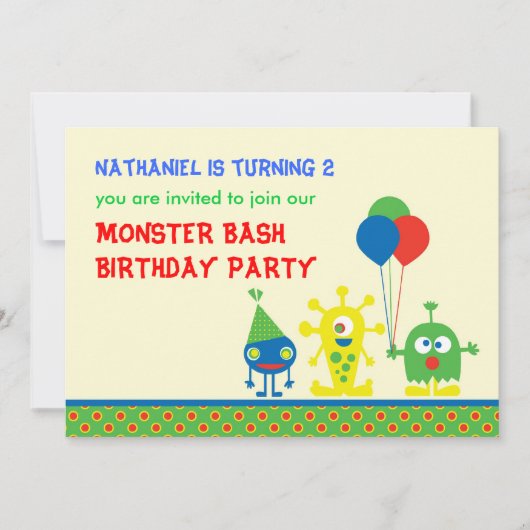 Monster Bash Birthday Party Invitation Kaart (Voorkant)