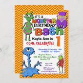 Monster Bash Birthday Party Invitation - Red Kaart (Voorkant / Achterkant)