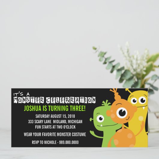 Monster Bash Birthday Party Kaart (Staand voorkant)