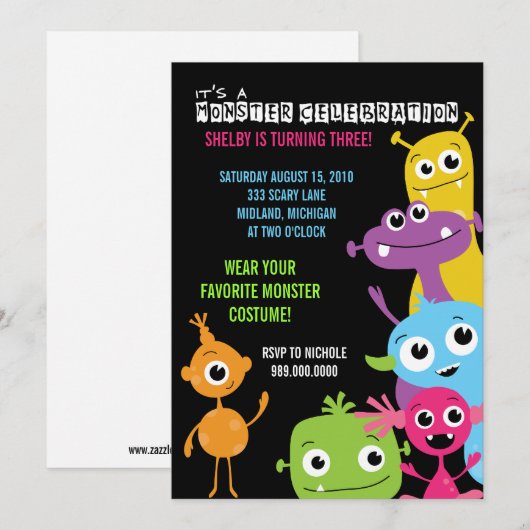 Monster Bash Birthday Party Kaart (Voorkant / Achterkant)