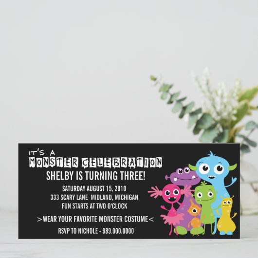 Monster Bash Birthday Party Kaart (Staand voorkant)