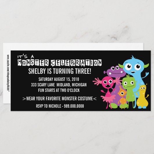 Monster Bash Birthday Party Kaart (Voorkant / Achterkant)