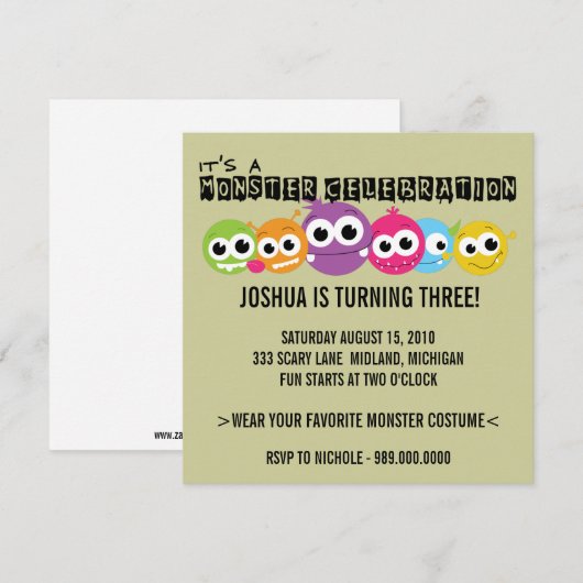 Monster Bash Birthday Party Kaart (Voorkant / Achterkant)