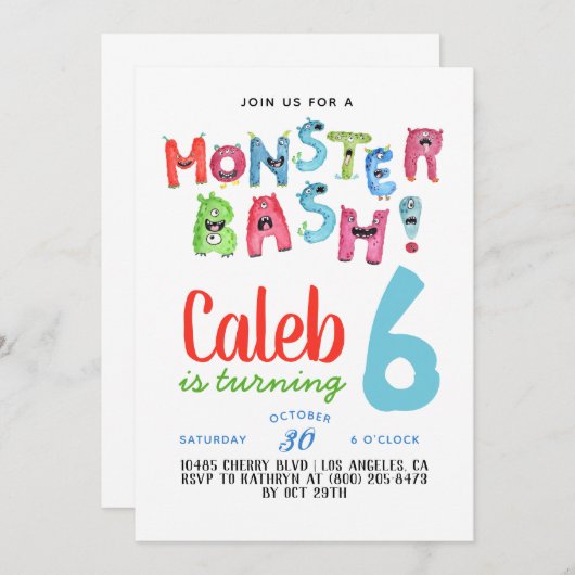 Monster Bash Birthday Uitnodiging (Voorkant / Achterkant)