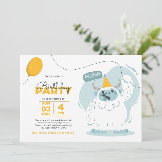 Monster Bash! Duotone verjaardagsuitnodiging Kaart (Staand voorkant)