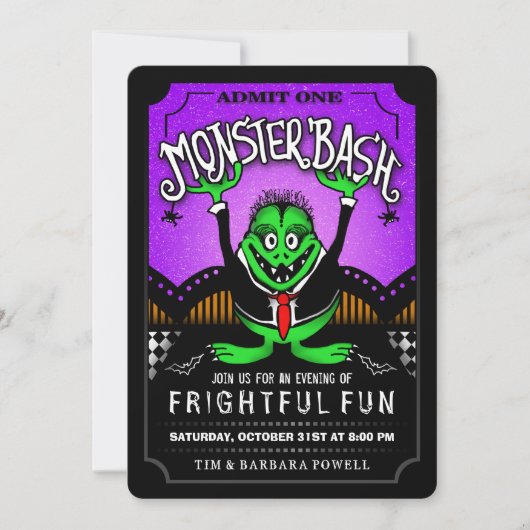 Monster Bash Fun Halloween Party Invitation Kaart (Voorkant)