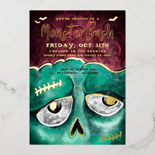 Monster Bash Fun Spooky Zombie Halloween Party Folie Uitnodiging (Voorkant)