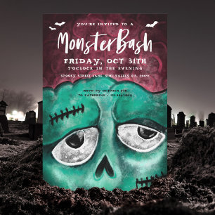 Monster Bash Fun Spooky Zombie Halloween Party Kaart