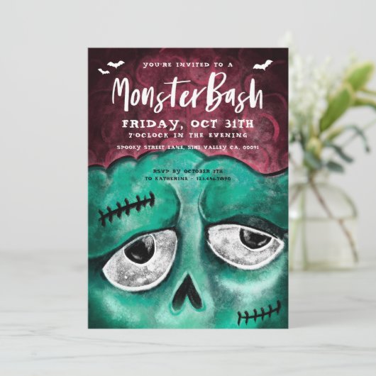 Monster Bash Fun Spooky Zombie Halloween Party Kaart (Staand voorkant)
