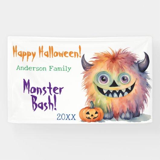 Monster Bash Gepersonaliseerde Halloween Party Spandoek (Horizontaal)