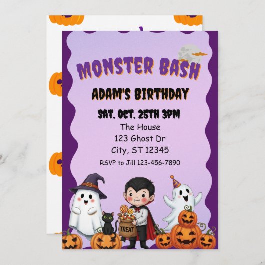 Monster Bash, Halloween birthday Kaart (Voorkant / Achterkant)