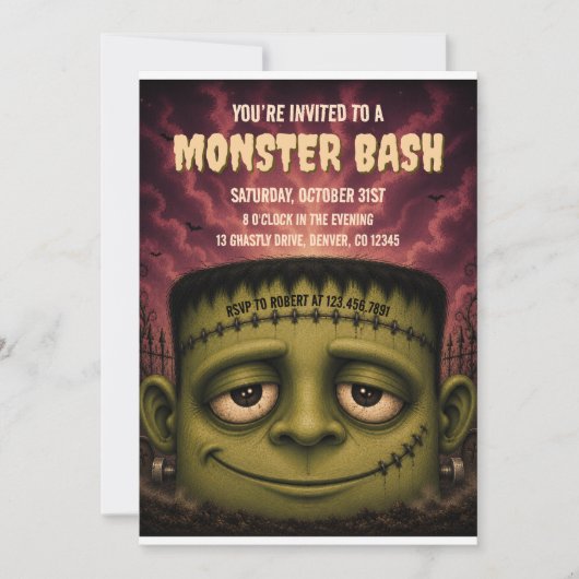 Monster Bash Halloween-feestuitnodiging Kaart (Voorkant)