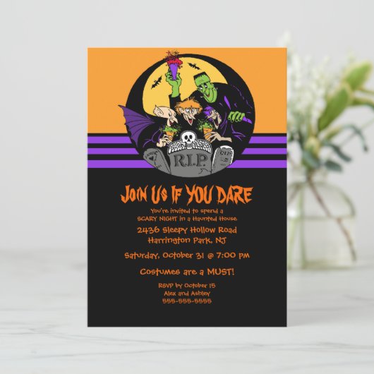 Monster Bash Halloween Party Invitation Kaart (Staand voorkant)