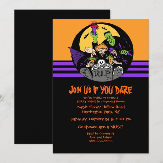 Monster Bash Halloween Party Invitation Kaart (Voorkant / Achterkant)