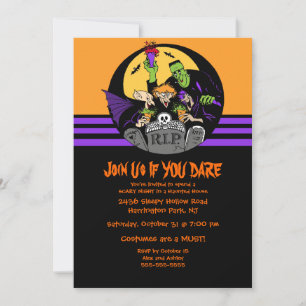 Monster Bash Halloween Party Invitation Kaart