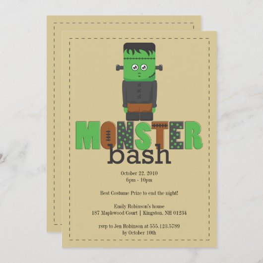 Monster Bash Halloween Party Invitation Kaart (Voorkant / Achterkant)
