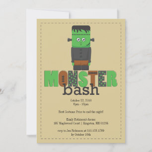 Monster Bash Halloween Party Invitation Kaart