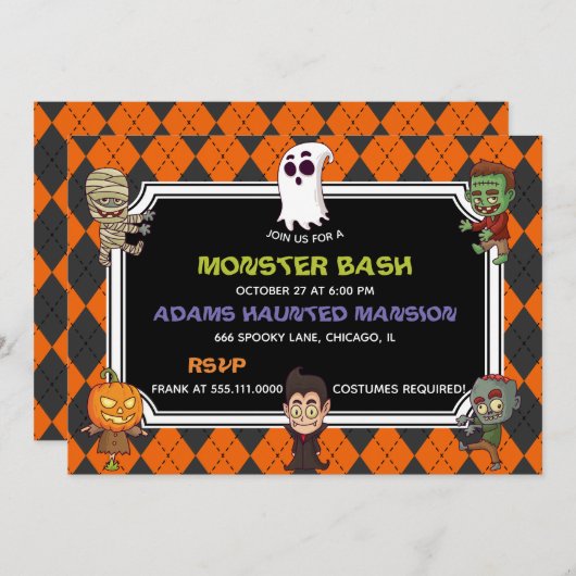 Monster Bash Halloween Party Kaart (Voorkant / Achterkant)
