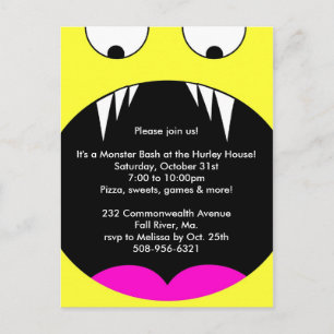 Monster Bash Halloween Party Uitnodigen (geel) Uitnodiging Briefkaart
