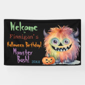Monster Bash Halloween Verjaardag Spandoek (Horizontaal)