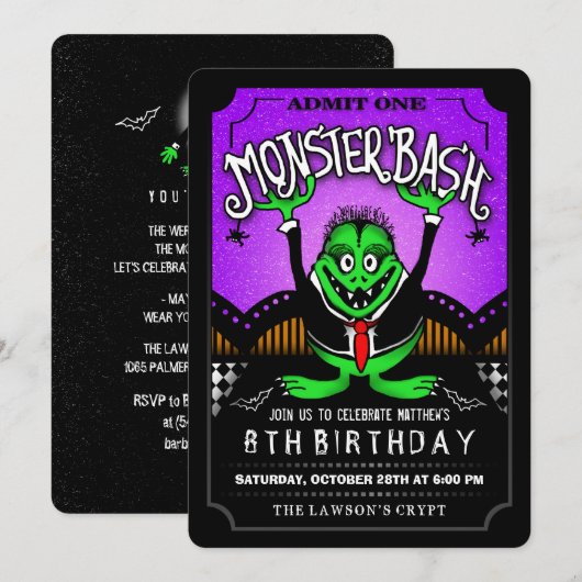 Monster Bash Halloween verjaardagsfeestje uitnodig Kaart (Voorkant / Achterkant)