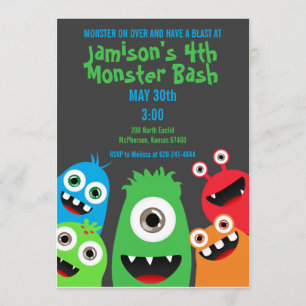 Monster Bash Kids Birthday Party Invitations Kaart