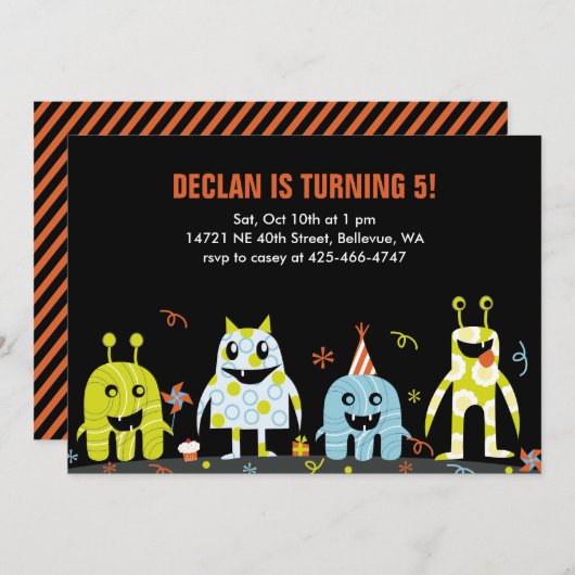 Monster Bash Kind verjaardagsfeestje Kaart (Voorkant / Achterkant)