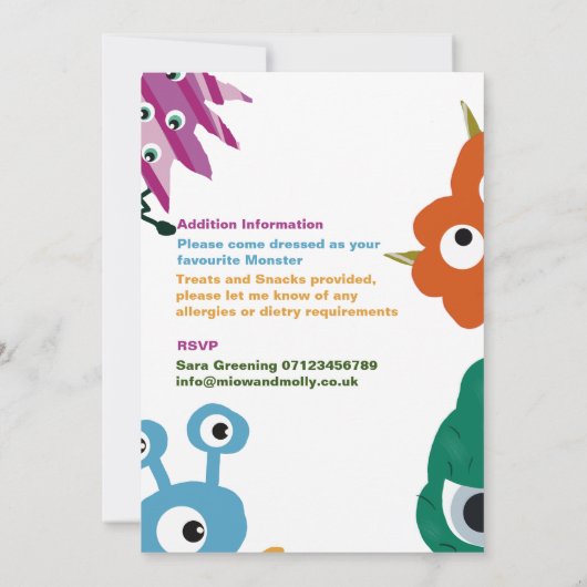 Monster Bash Kinder Halloween feest Kinderen plezi Kaart (Achterkant)