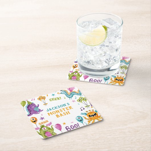 Monster Bash Little Monster Verjaardagsfeest Kartonnen Onderzetters (Insitu)