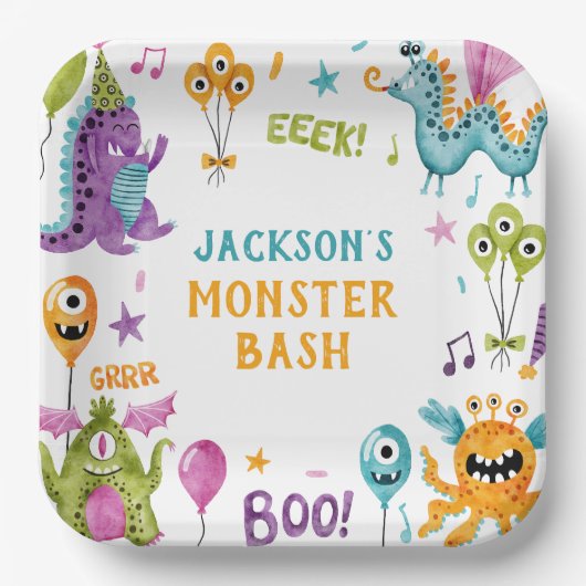 Monster Bash Little Monster Verjaardagsfeest Papieren Bordje (Voorkant)
