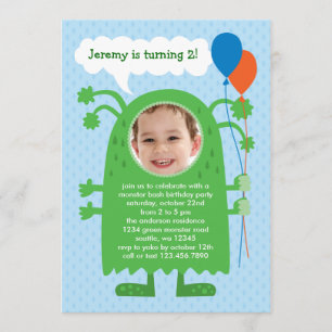 Monster Bash Photo Birthday Party Invitation Kaart