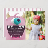 Monster Bash Pink Birthday Foto Kaart (Voorkant / Achterkant)