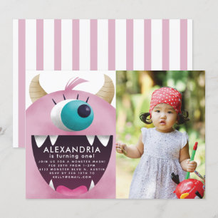 Monster Bash Pink Birthday Foto Kaart