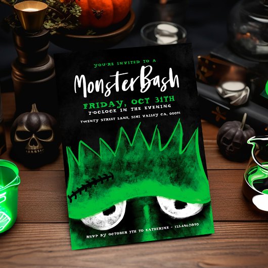 Monster Bash | Spooky Frankenstein Halloween Party Kaart