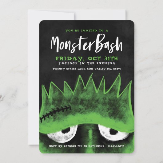 Monster Bash | Spooky Frankenstein Halloween Party Kaart (Voorkant)